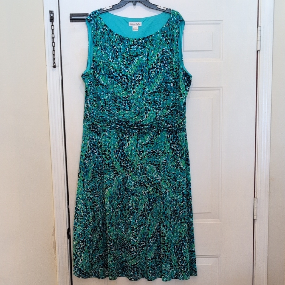 Women's Laura Jeffries Sleeveless Green/Blue/Black Geo Print Maxi Dress, 24W